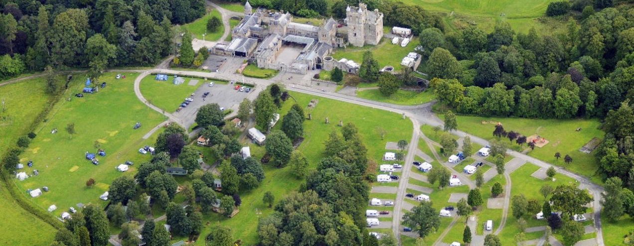 Aerial view of Hoddom Castle Caravan and Camping Park
